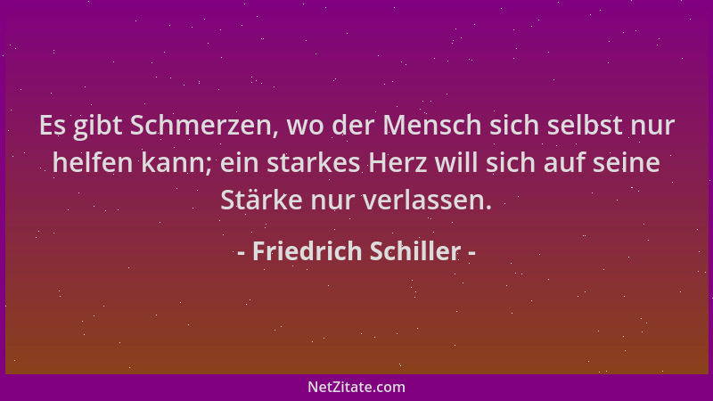 Friedrich Schiller - Es gibt Schmerzen, wo der Mensch sich selbst nur helfen kann; ein starkes Herz will sich auf seine Stä...