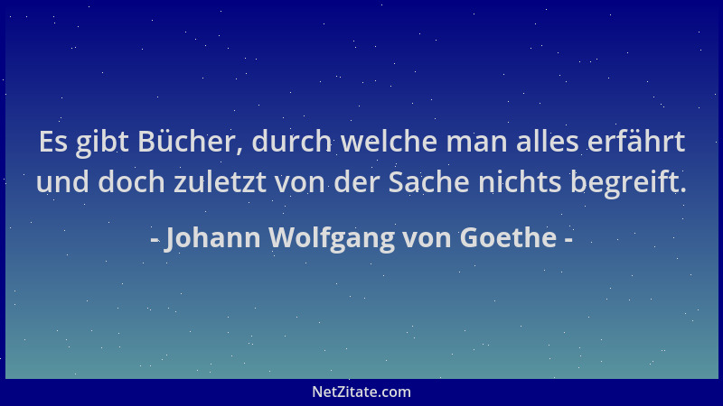 Johann Wolfgang von Goethe - Es gibt Bücher, durch welche man alles erfährt und doch zuletzt von der Sache nichts begreift....
