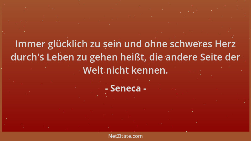 Seneca - Immer glücklich zu sein und ohne schweres Herz durch 's Leben zu gehen heißt, die andere Seite der Welt nicht kenne...