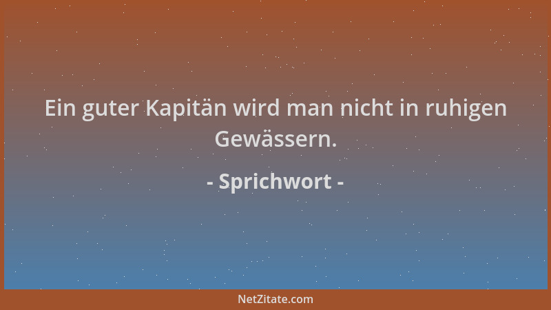 Sprichwort - Ein guter Kapitän wird man nicht in ruhigen Gewässern....