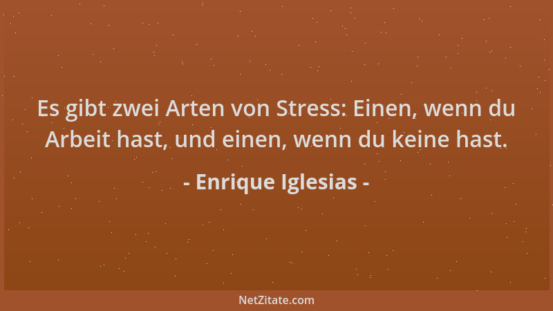 Enrique Iglesias - Es gibt zwei Arten von Stress: Einen, wenn du Arbeit hast, und einen, wenn du keine hast....