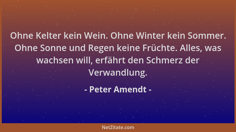 Peter Amendt - Ohne Kelter kein Wein. Ohne Winter kein Sommer. Ohne Sonne und Regen keine Früchte. Alles, was wachsen will,...