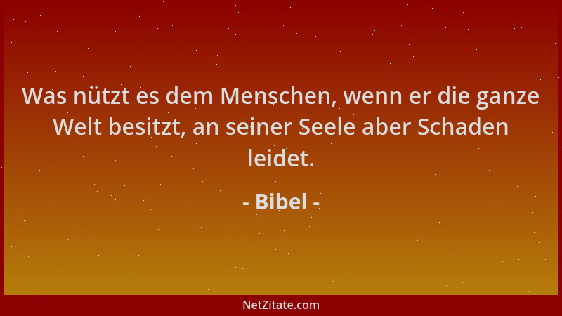 Bibel - Was nützt es dem Menschen, wenn er die ganze Welt besitzt, an seiner Seele aber Schaden leidet....