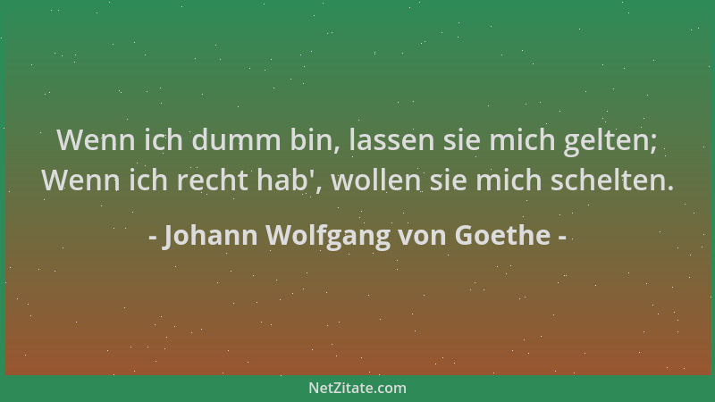 Johann Wolfgang von Goethe - Wenn ich dumm bin, lassen sie mich gelten; Wenn ich recht hab ', wollen sie mich schelten....