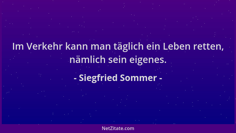 Siegfried Sommer - Im Verkehr kann man täglich ein Leben retten, nämlich sein eigenes....