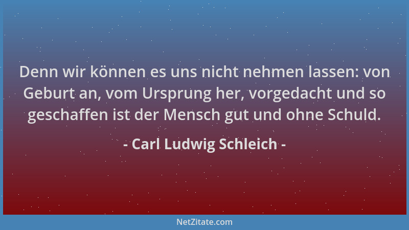 Carl Ludwig Schleich - Denn wir können es uns nicht nehmen lassen: von Geburt an, vom Ursprung her, vorgedacht und so gesch...