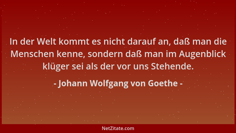 Johann Wolfgang von Goethe - In der Welt kommt es nicht darauf an, daß man die Menschen kenne, sondern daß man im Augenblic...