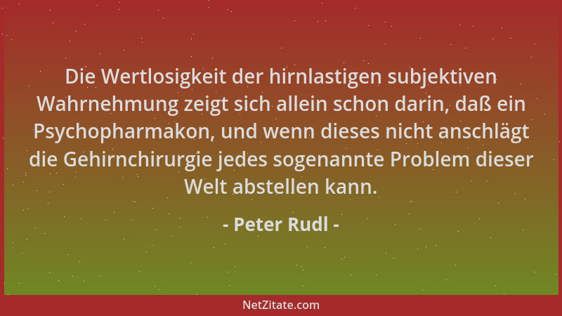 Peter Rudl - Die Wertlosigkeit der hirnlastigen subjektiven Wahrnehmung zeigt sich allein schon darin, daß ein Psychopharma...