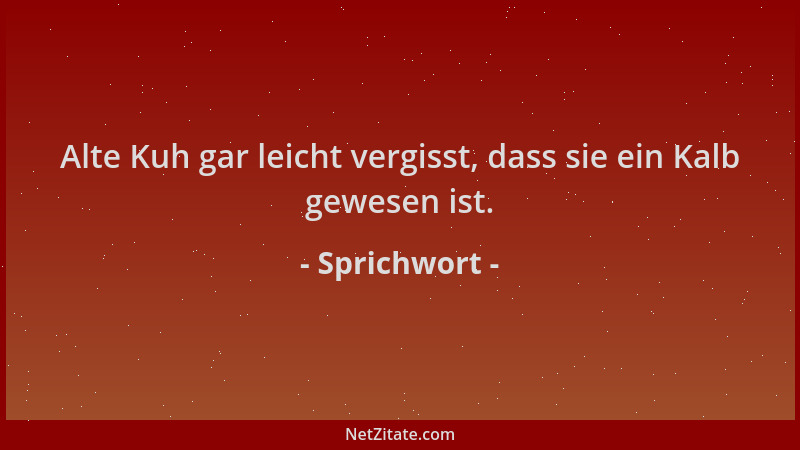 Sprichwort - Alte Kuh gar leicht vergisst, dass sie ein Kalb gewesen ist....