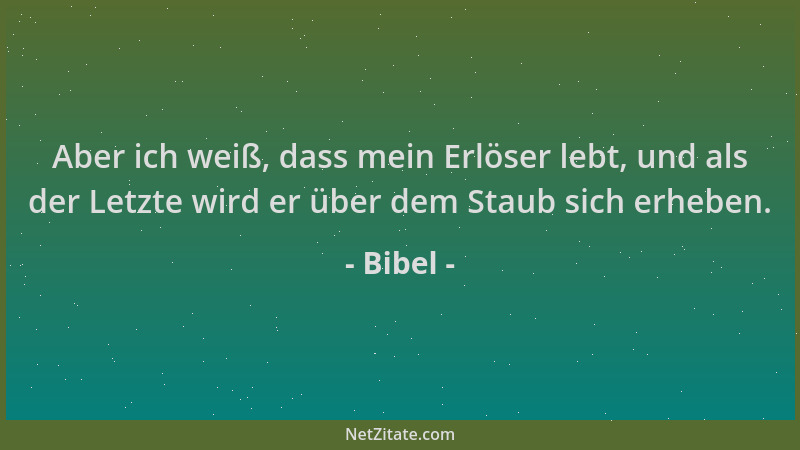 Bibel - Aber ich weiß, dass mein Erlöser lebt, und als der Letzte wird er über dem Staub sich erheben....