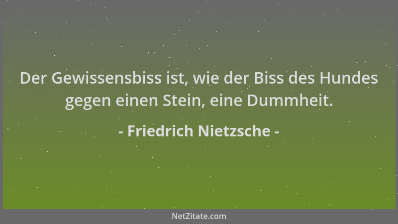 Friedrich Nietzsche - Der Gewissensbiss ist, wie der Biss des Hundes gegen einen Stein, eine Dummheit....
