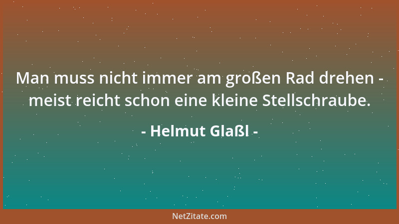Helmut Glaßl - Man muss nicht immer am großen Rad drehen - meist reicht schon eine kleine Stellschraube....