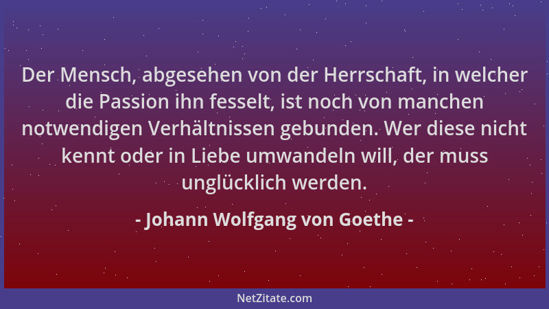 Johann Wolfgang von Goethe - Der Mensch, abgesehen von der Herrschaft, in welcher die Passion ihn fesselt, ist noch von man...
