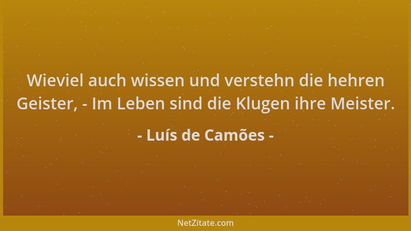 Luís de Camões - Wieviel auch wissen und verstehn die hehren Geister, - Im Leben sind die Klugen ihre Meister....