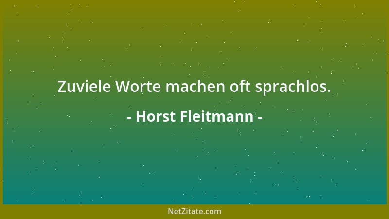 Horst Fleitmann - Zuviele Worte machen oft sprachlos....