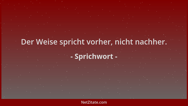 Sprichwort - Der Weise spricht vorher, nicht nachher....