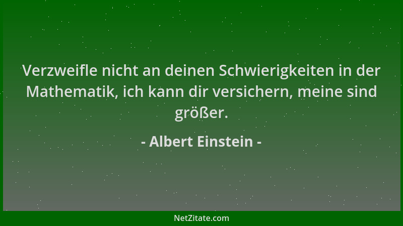 Albert Einstein - Verzweifle nicht an deinen Schwierigkeiten in der Mathematik, ich kann dir versichern, meine sind größer....