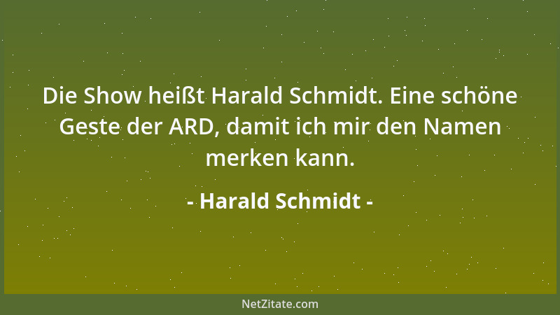 Harald Schmidt - Die Show heißt Harald Schmidt. Eine schöne Geste der ARD, damit ich mir den Namen merken kann....