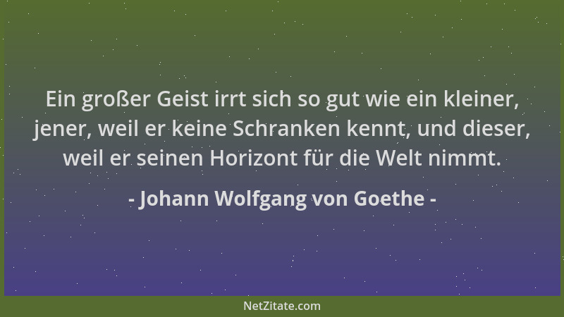 Johann Wolfgang von Goethe - Ein großer Geist irrt sich so gut wie ein kleiner, jener, weil er keine Schranken kennt, und d...