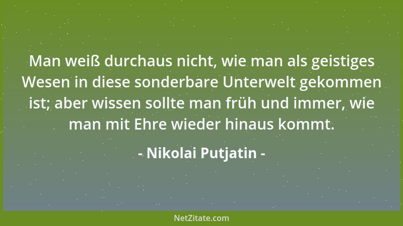 Nikolai Putjatin - Man weiß durchaus nicht, wie man als geistiges Wesen in diese sonderbare Unterwelt gekommen ist; aber wi...