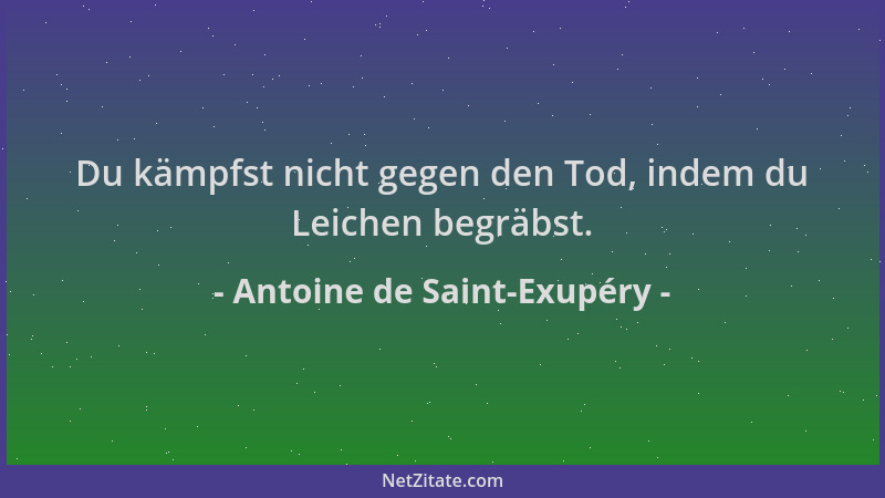 Antoine de Saint-Exupéry - Du kämpfst nicht gegen den Tod, indem du Leichen begräbst....