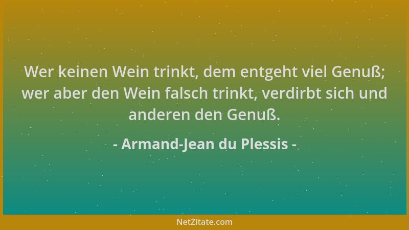 Armand-Jean du Plessis - Wer keinen Wein trinkt, dem entgeht viel Genuß; wer aber den Wein falsch trinkt, verdirbt sich und...