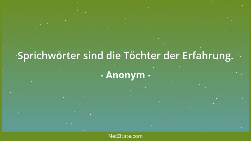 Anonym - Sprichwörter sind die Töchter der Erfahrung....
