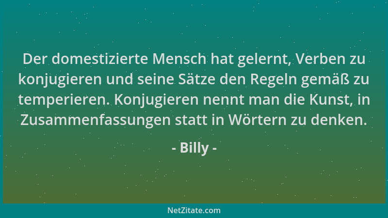 Billy - Der domestizierte Mensch hat gelernt, Verben zu konjugieren und seine Sätze den Regeln gemäß zu temperieren. Konjug...