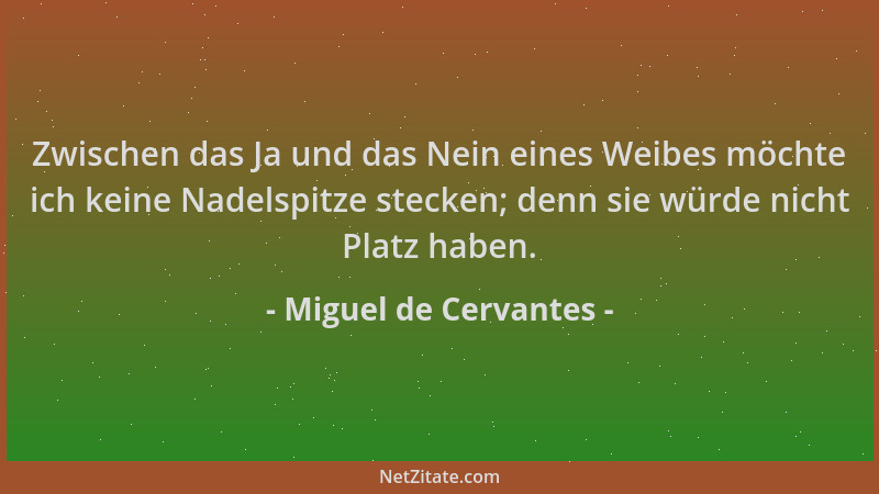 Miguel de Cervantes - Zwischen das Ja und das Nein eines Weibes möchte ich keine Nadelspitze stecken; denn sie würde nicht...