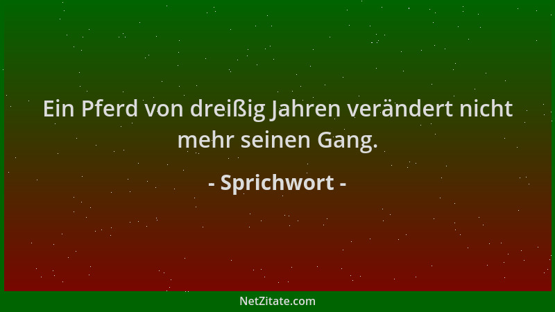 Sprichwort - Ein Pferd von dreißig Jahren verändert nicht mehr seinen Gang....