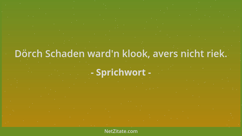 Sprichwort - Dörch Schaden ward 'n klook, avers nicht riek....