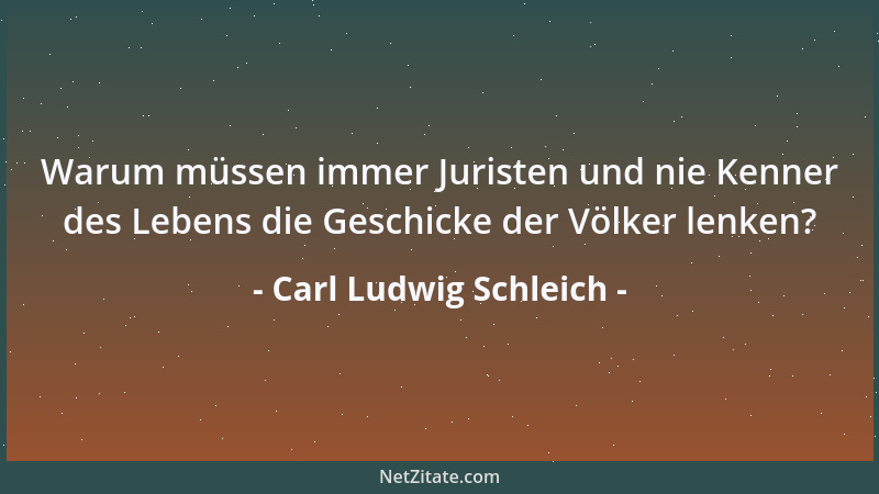 Carl Ludwig Schleich - Warum müssen immer Juristen und nie Kenner des Lebens die Geschicke der Völker lenken?...
