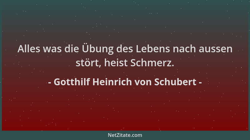 Gotthilf Heinrich von Schubert - Alles was die Übung des Lebens nach aussen stört, heist Schmerz....