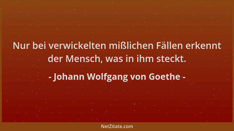 Johann Wolfgang von Goethe - Nur bei verwickelten mißlichen Fällen erkennt der Mensch, was in ihm steckt....