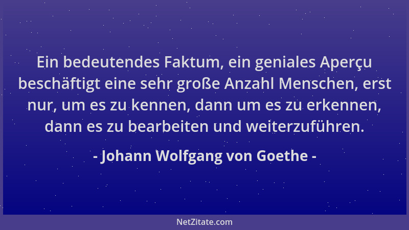 Johann Wolfgang von Goethe - Ein bedeutendes Faktum, ein geniales Aperçu beschäftigt eine sehr große Anzahl Menschen, erst...