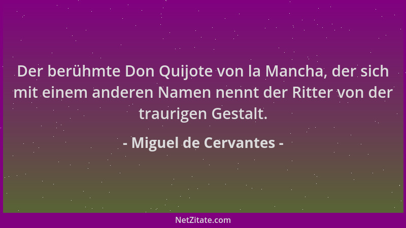 Miguel de Cervantes - Der berühmte Don Quijote von la Mancha, der sich mit einem anderen Namen nennt der Ritter von der tra...