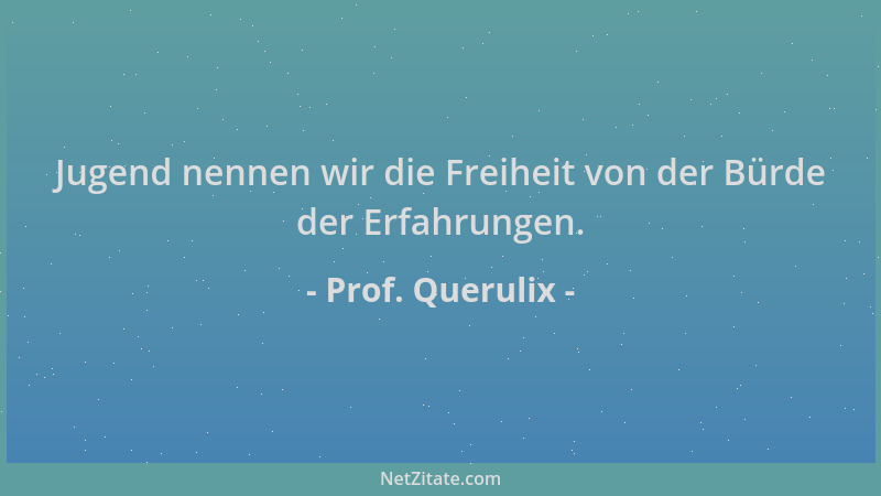 Prof. Querulix - Jugend nennen wir die Freiheit von der Bürde der Erfahrungen....