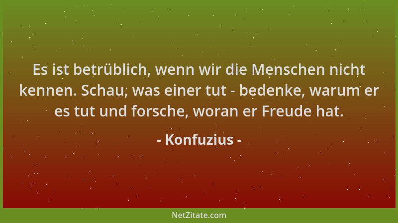 Konfuzius - Es ist betrüblich, wenn wir die Menschen nicht kennen. Schau, was einer tut - bedenke, warum er es tut und fors...