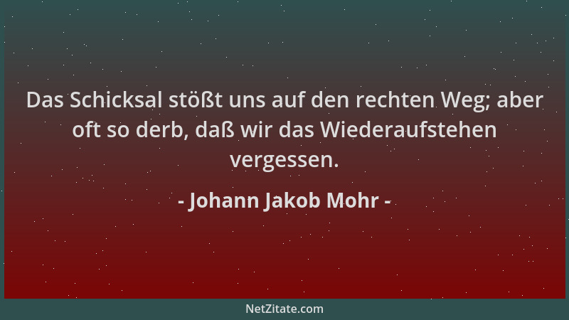 Johann Jakob Mohr - Das Schicksal stößt uns auf den rechten Weg; aber oft so derb, daß wir das Wiederaufstehen vergessen....