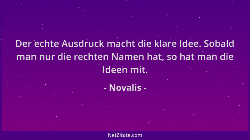 Novalis - Der echte Ausdruck macht die klare Idee. Sobald man nur die rechten Namen hat, so hat man die Ideen mit....