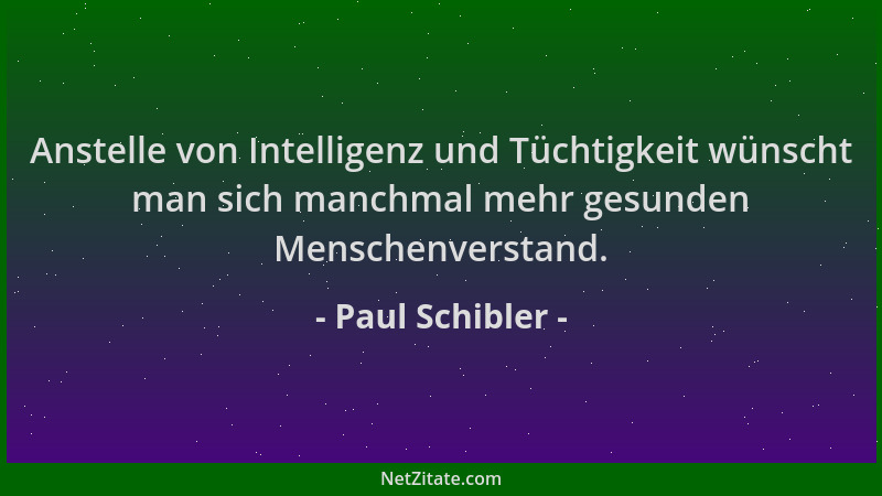 Paul Schibler - Anstelle von Intelligenz und Tüchtigkeit wünscht man sich manchmal mehr gesunden Menschenverstand....