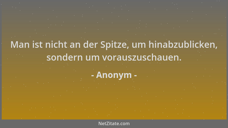 Anonym - Man ist nicht an der Spitze, um hinabzublicken, sondern um vorauszuschauen....