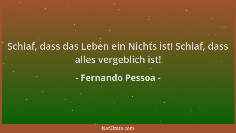 Fernando Pessoa - Schlaf, dass das Leben ein Nichts ist! Schlaf, dass alles vergeblich ist!...