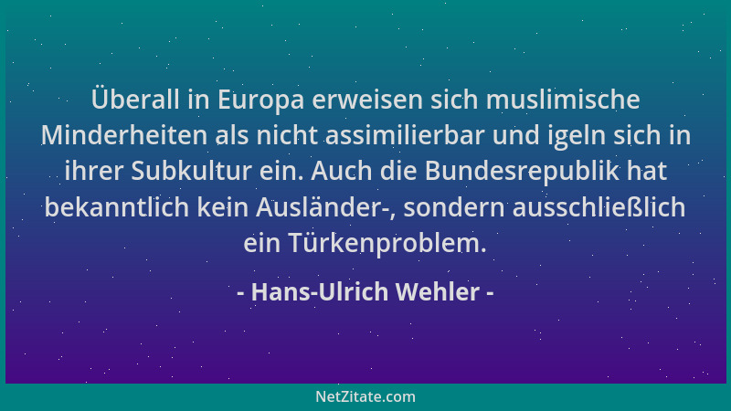 Hans-Ulrich Wehler - Überall in Europa erweisen sich muslimische Minderheiten als nicht assimilierbar und igeln sich in ihr...