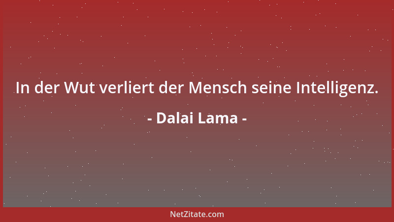 Dalai Lama - In der Wut verliert der Mensch seine Intelligenz....