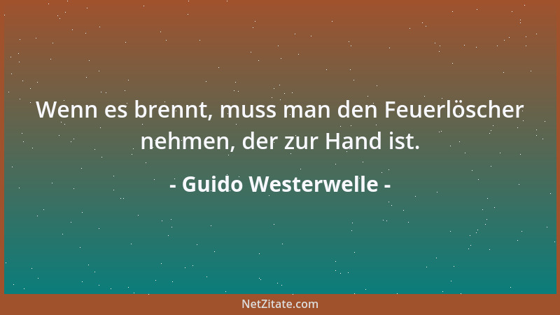 Guido Westerwelle - Wenn es brennt, muss man den Feuerlöscher nehmen, der zur Hand ist....