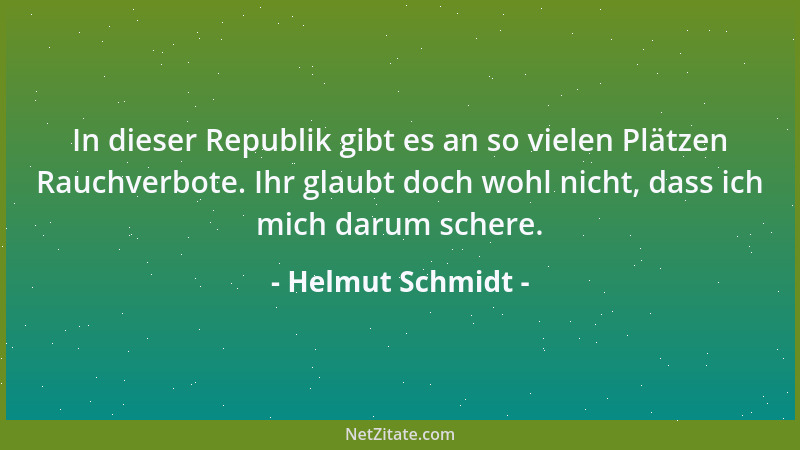 Helmut Schmidt - In dieser Republik gibt es an so vielen Plätzen Rauchverbote. Ihr glaubt doch wohl nicht, dass ich mich da...