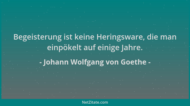 Johann Wolfgang von Goethe - Begeisterung ist keine Heringsware, die man einpökelt auf einige Jahre....