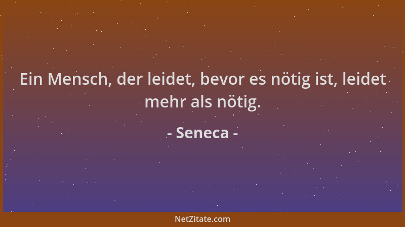 Seneca - Ein Mensch, der leidet, bevor es nötig ist, leidet mehr als nötig....