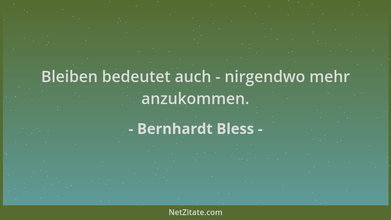 Bernhardt Bless - Bleiben bedeutet auch - nirgendwo mehr anzukommen....